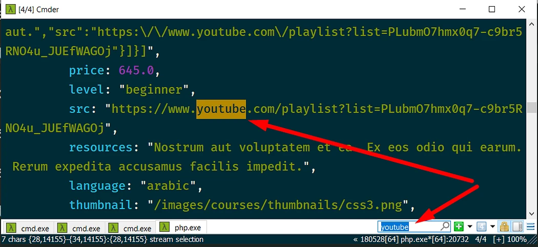 Cmder visual searching feature