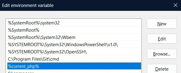 current php version inside path