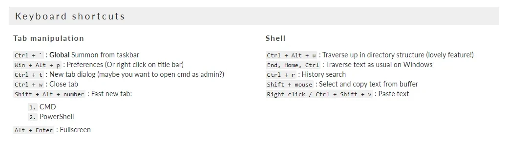 Cmder shortcuts